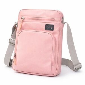Compact Pink Messenger Bag for Men with Adjustable Gray Strap
